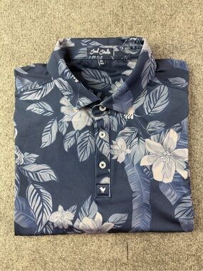 Bad Birdie Mens Short Sleeve Floral Tiger Print Golf Polo Shirt Size XXL Blue